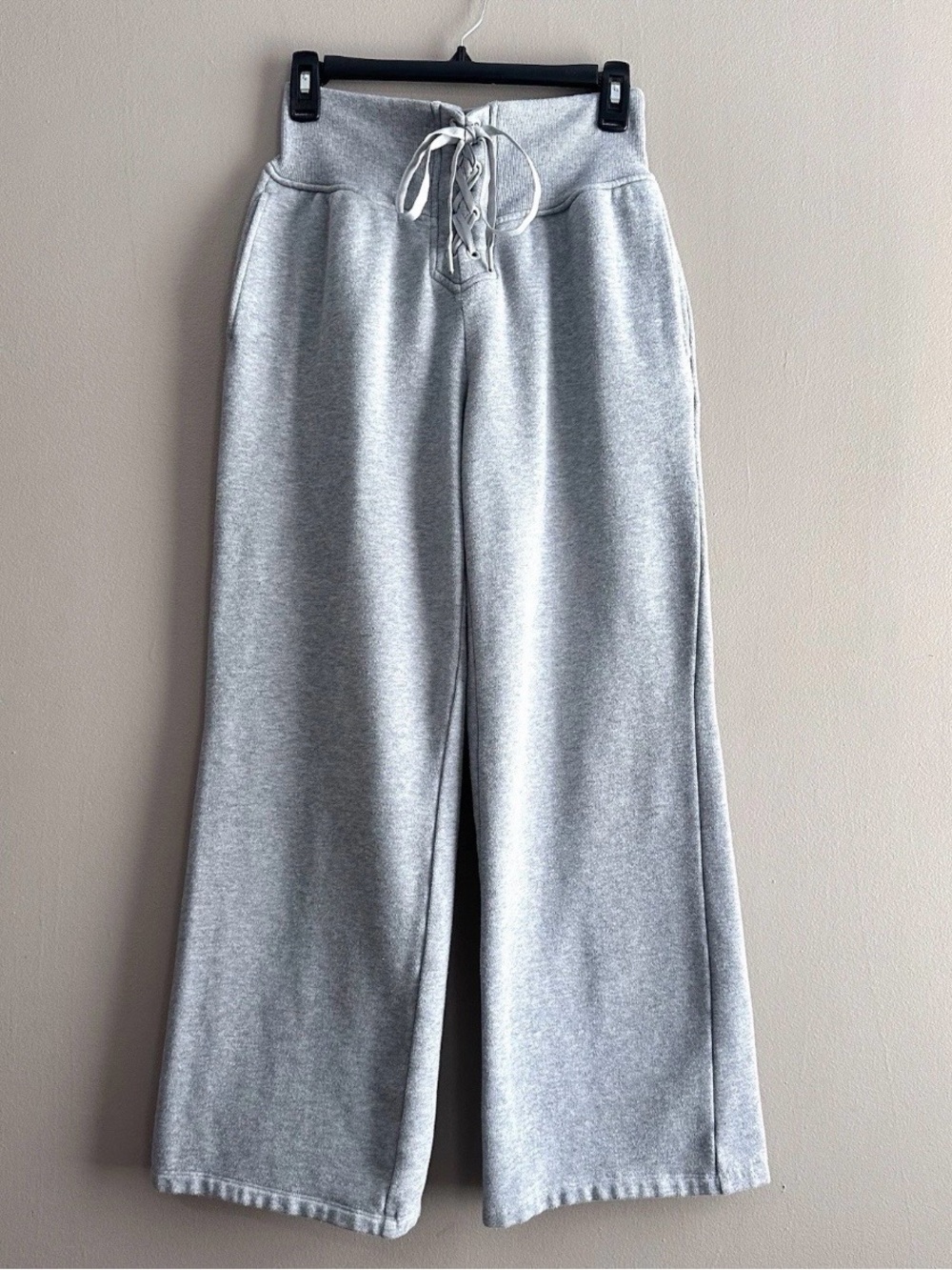 Victoria's Secret Gray Lace-up High Waist Wide Leg Sweat Pants Womens Small
